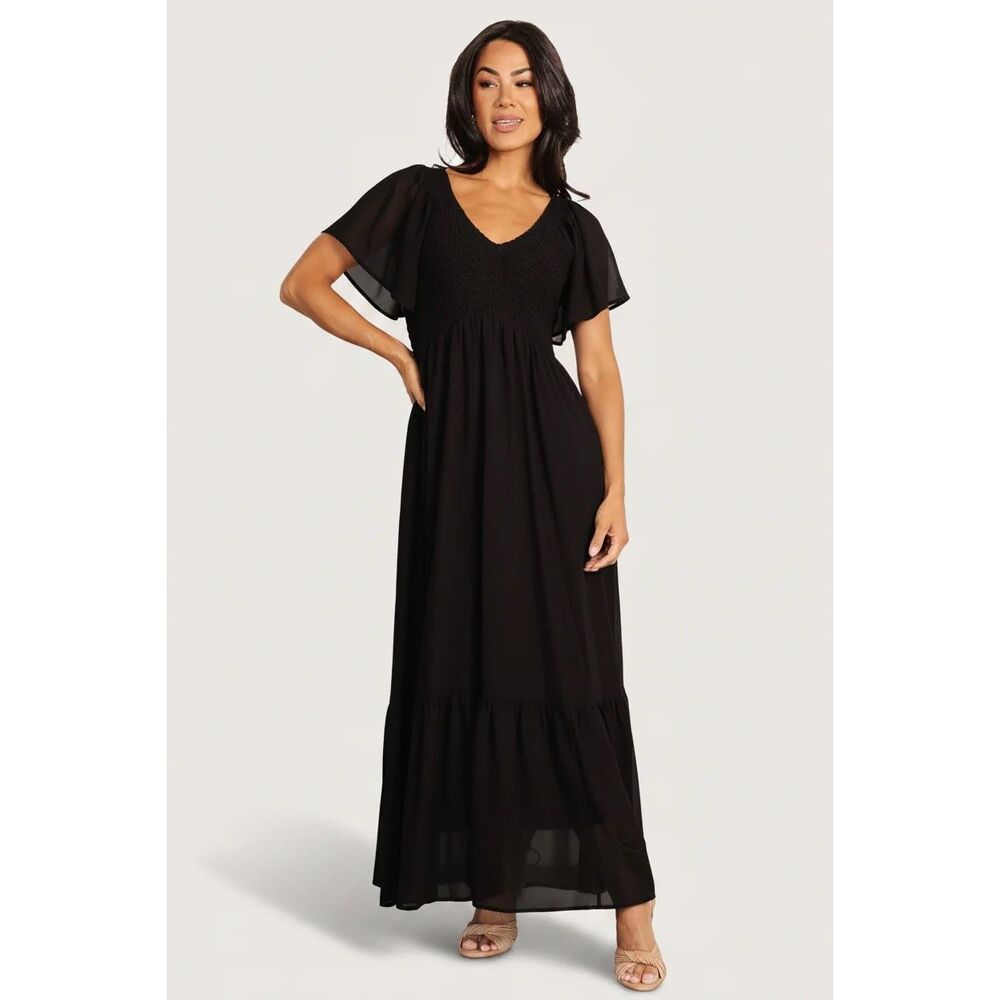 NEW Baltic Born Monica Smocked Maxi Dress in Black Small
